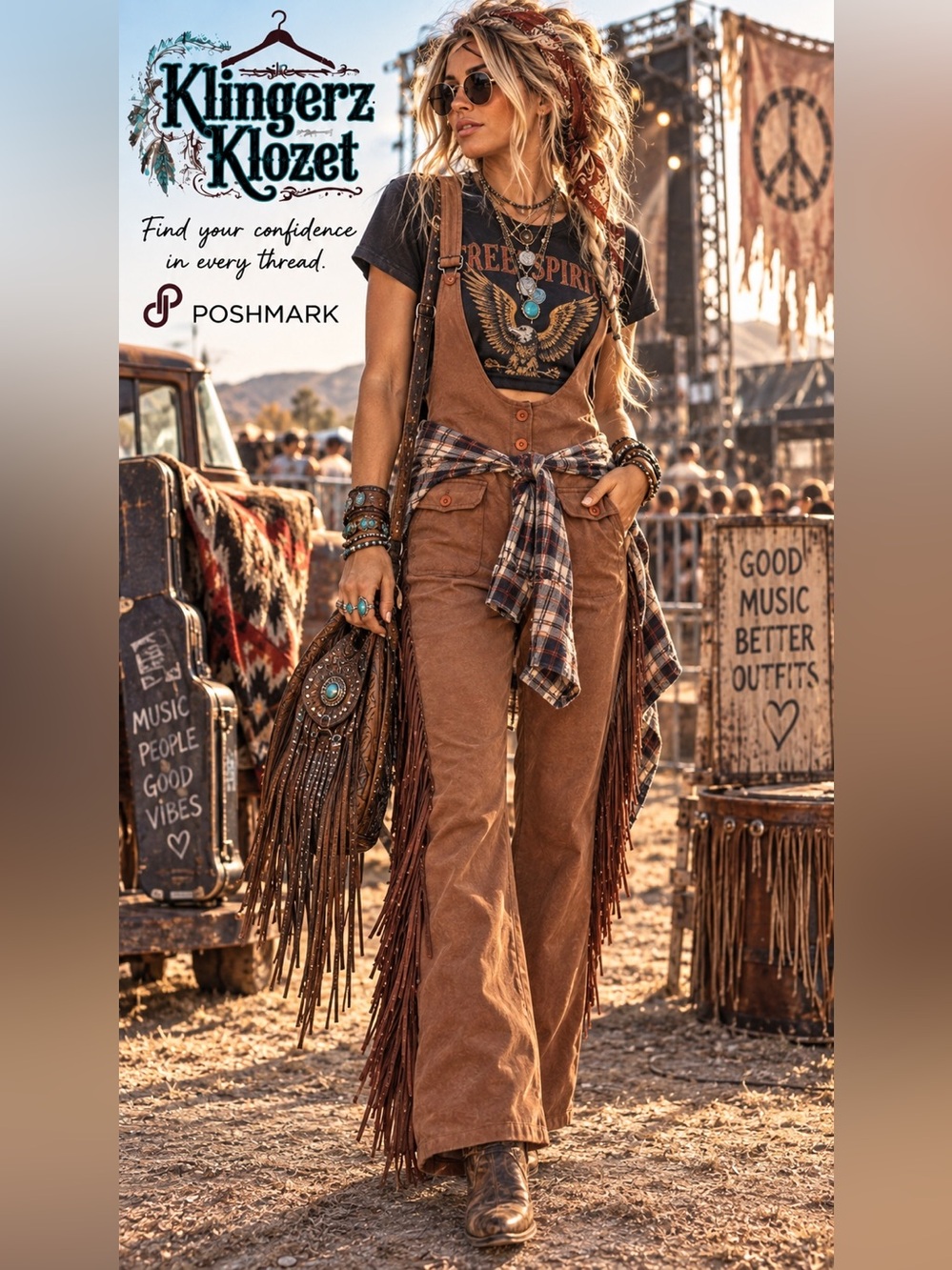 🤎 SHEIN Bohemian Western Fringe Overall Jumpsuit NWOT